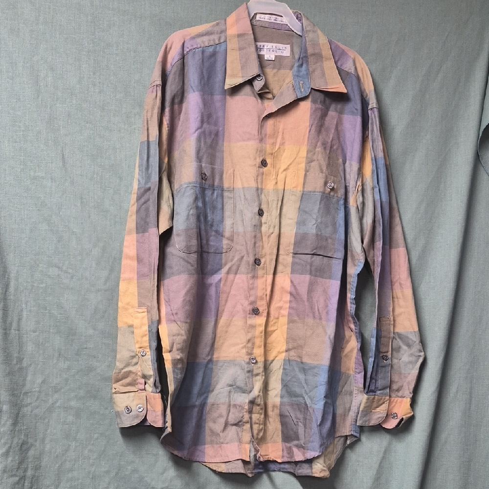 Vintage Perry Ellis Portfolio Plaid Multi Colored Button Up Shirt
